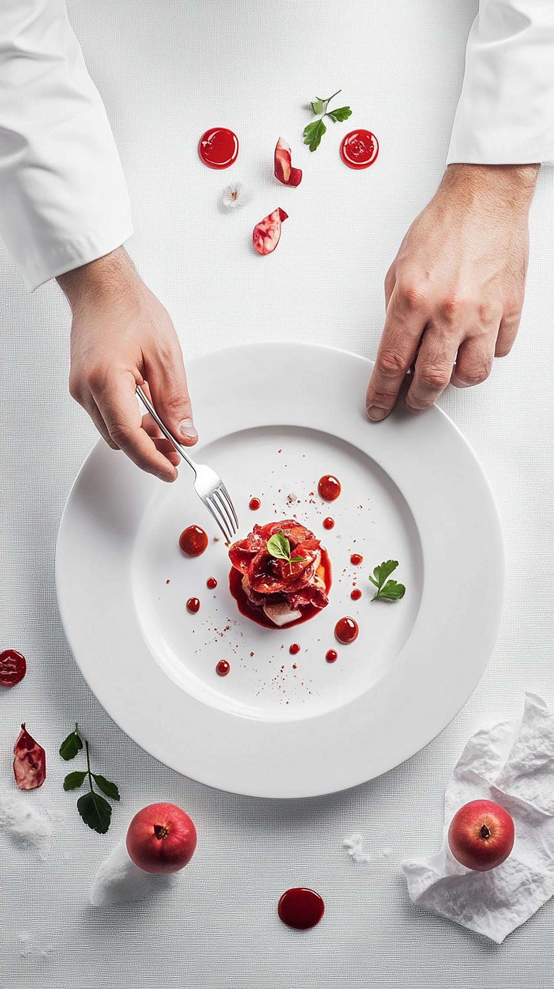 Modern mutfakta aşçı elinde plated yemek